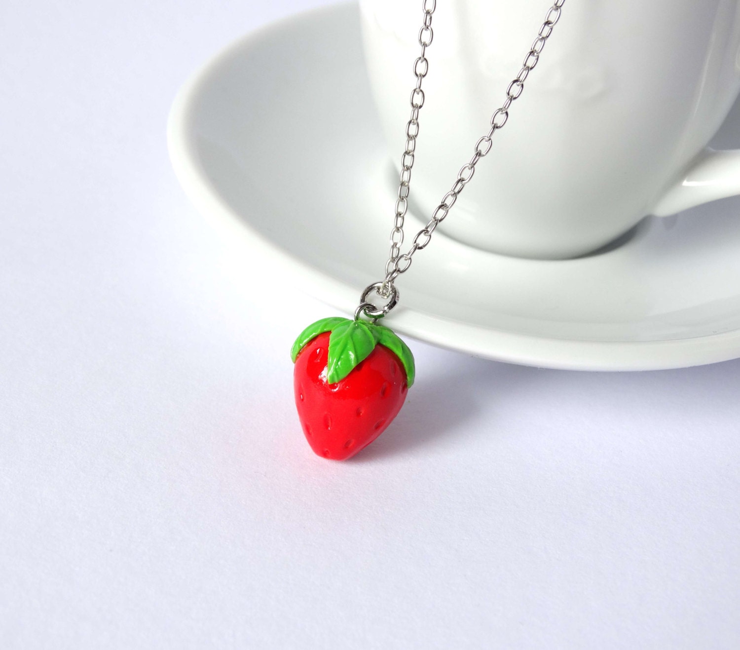 Strawberry Necklace Charm Pendant Fruit Kawaii Cute Handmade