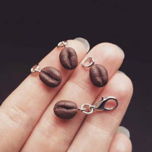 Cute tiny coffeebean charm 1 piece coffee lover gift zipper charm bracelet coffee present coffee gift realistic miniature food handmade