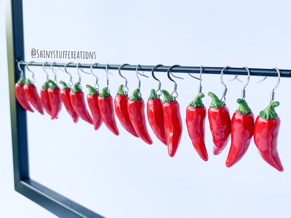 Red Chili Pepper Earrings Dangle Drop Spicy Hot Food Lover Gift