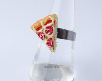 Pizza slice large statement ring funny pizza lover gift pepperoni cheese fastfood miniature food jewelry handmade polymer clay