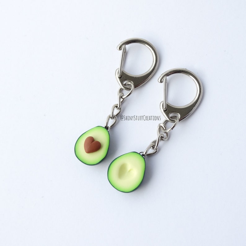 Avocado friendship keychain heart set of two, asymmetric bff best friend gift, present for couples, siblings, millennial funny cute ideas image 2