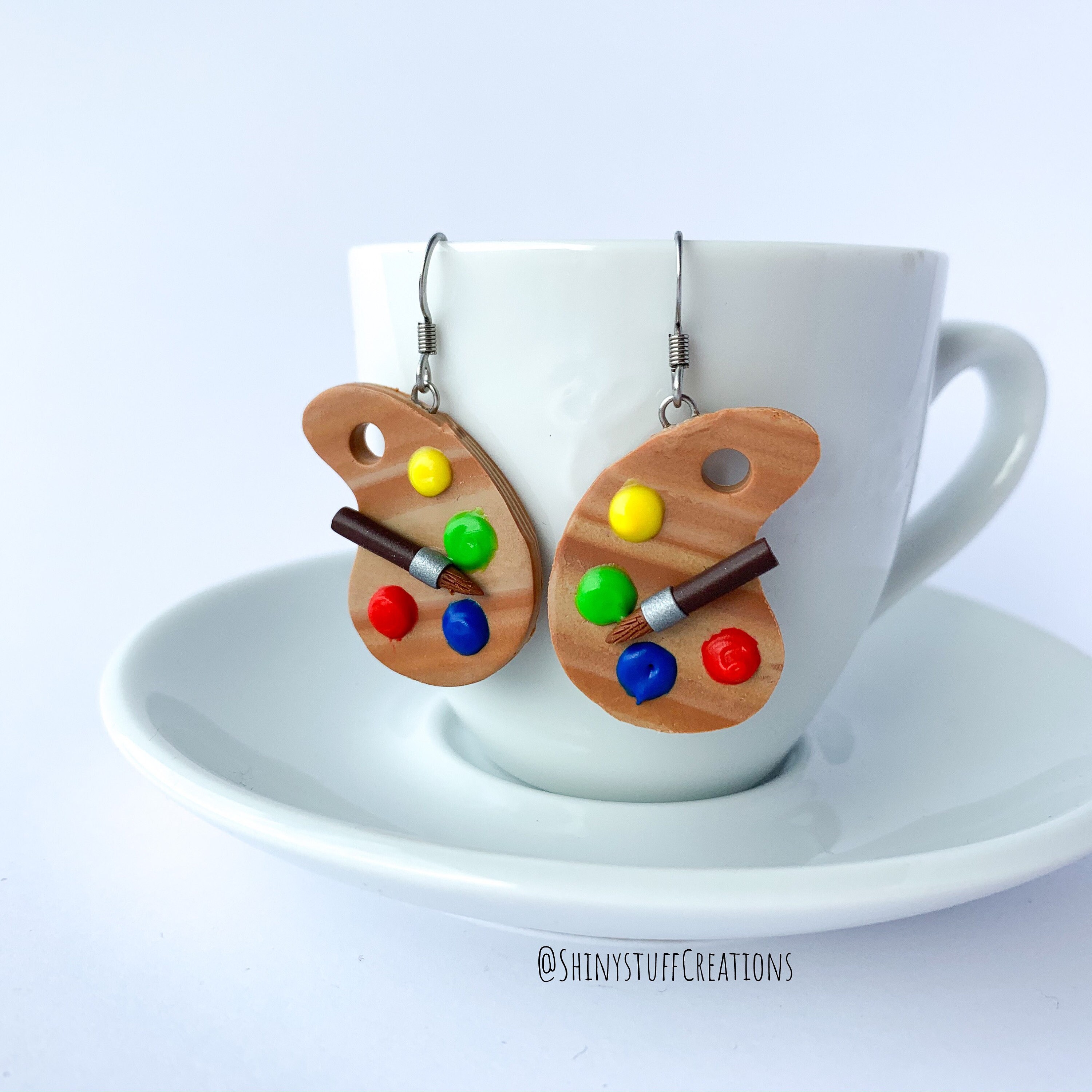 Paint palette artist dangle earrings handmade paint brush Etsy