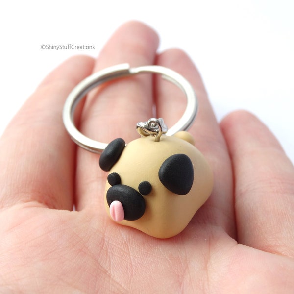 Cute fat pug keychain, dog animal lover zipper backpack charm keyring, round chubby chonky pug lover, funny accessory gift present ideas