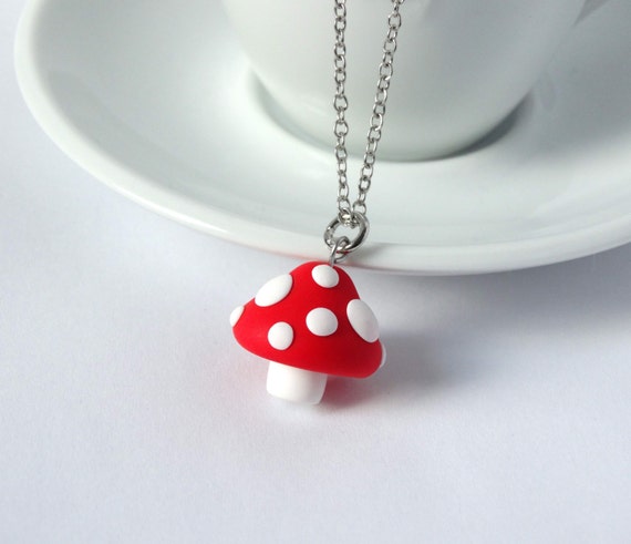 Collar hongo rojo con puntos blancos otoño kawaii encanto - Etsy