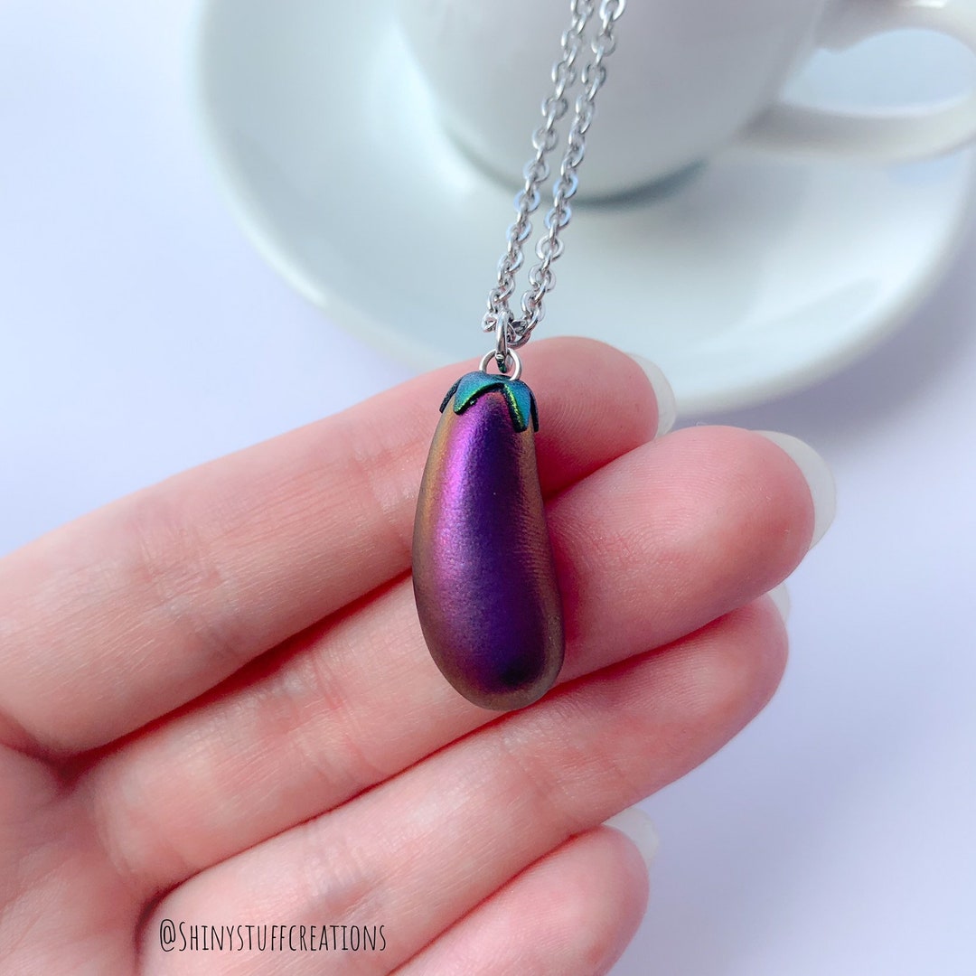 Purple Eggplant Necklace Emoji Vegetable Charm Pendant Funny Etsy