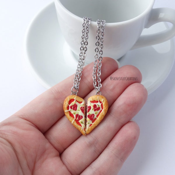 Pizza lover heart shaped pizza friendship necklace set of two realistic food bff necklace