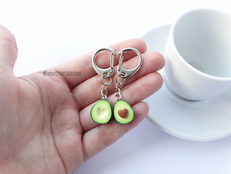 Avocado friendship keychain heart set of two, asymmetric bff best friend gift, present for couples, siblings, millennial funny cute ideas image 4