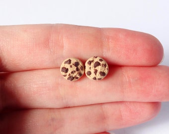 Chocolate chip cookie earstuds, small dainty tiny stud post earrings, kawaii miniature food, gift for her/girls/kids, funny teacher jewelry