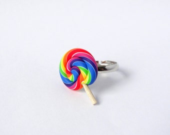 Rainbow lollipop ring adjustable candy sweet kawaii colourful