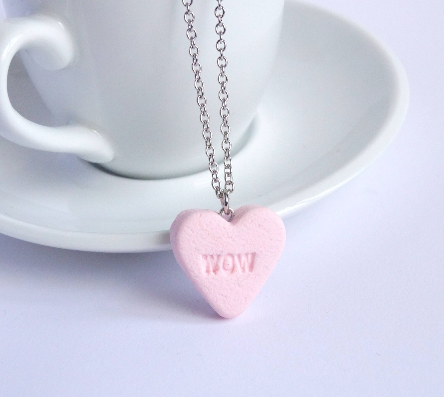 Pink candy heart charm necklace 'wow' sweet miniature Etsy