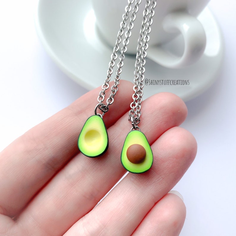 Jewelry Set Valentines Keychain Green Avocado Necklace Long chain Earring