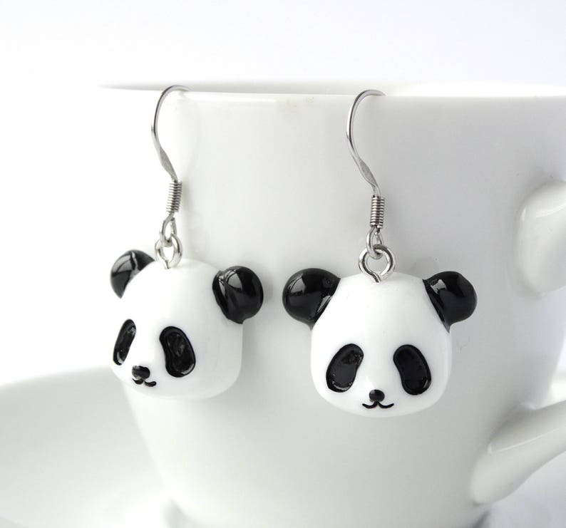 Cute Black and White Panda Dangle Earrings Animal Lover Charms Etsy