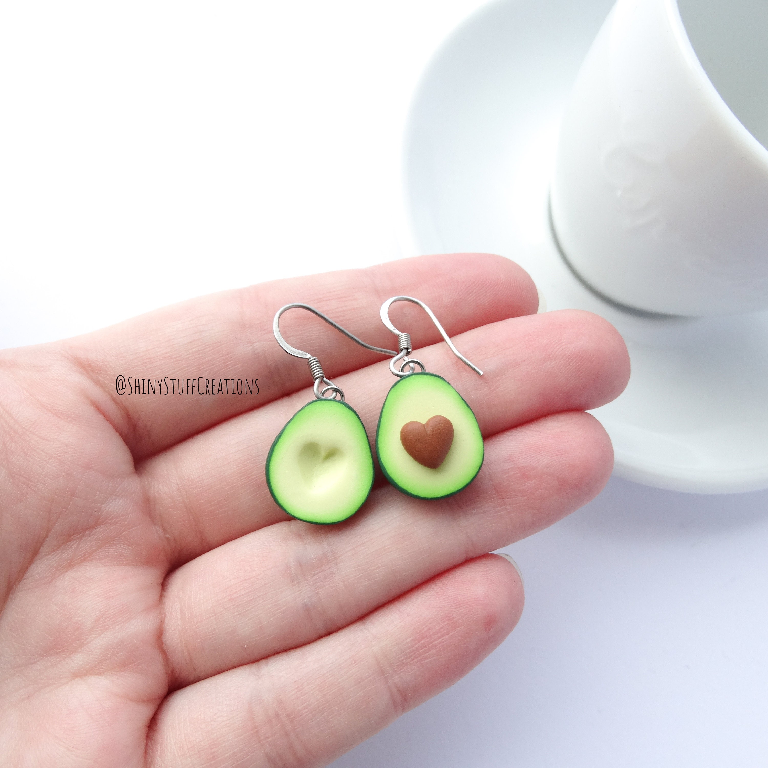 Avocado Dangle Earrings Heart Asymmetric Pair Funny Cute