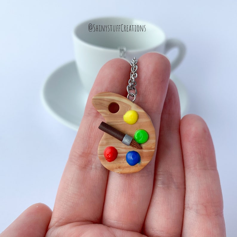 Paint palette artist necklace charm pendant paint brush Etsy