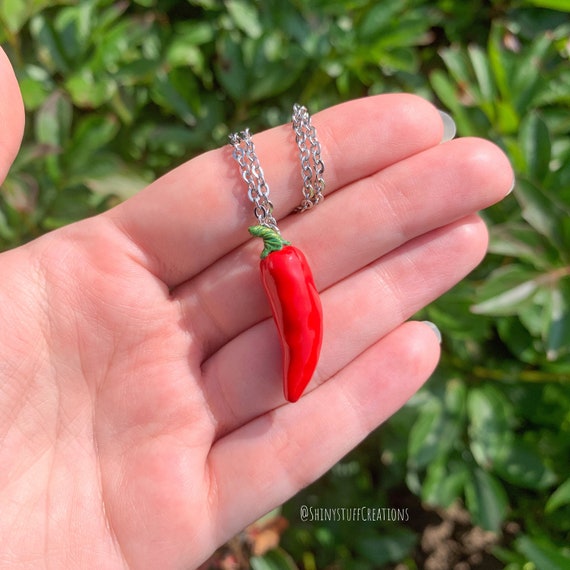 Creative Red Pimiento Chili Pepper Pendant Necklace for Women Simple G