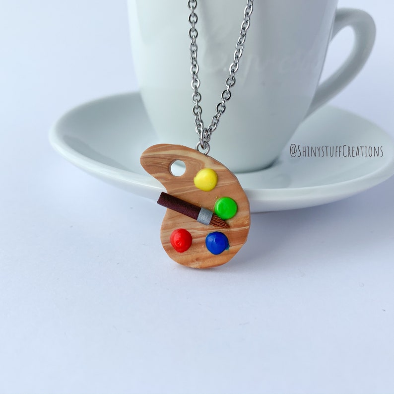 Paint palette artist necklace charm pendant paint brush Etsy