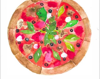 Pizza!, 9x12” Print. Original Watercolor. Nursery-Fine Art-Kitchen Art. Foodie. Pizza.