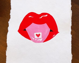 Love Trip. Original Watercolor. 7.5x10". Fine Art. Lips. Handmade.