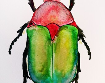 Beetle, 9x12”. Print of Watercolor. Fine Art. Animal art.