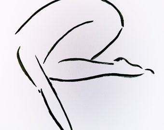 Crow Pose, 6x8”. Original Watercolor. Fine Art-Yoga. Yoga watercolor. Black and White. Bakasana.