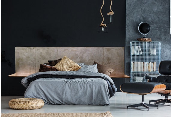Queen Modern Headboard With Copper Shelves Etsy