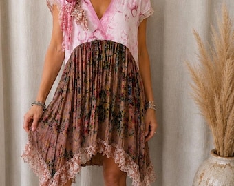 Bohemian Gypsy Boho Handmade Tunic Festival Wear Plus Sz L-XL Hand Dyed OOAK Handmade