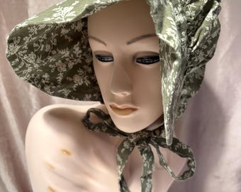 Vtg Hat Prairie Country Hat Cotton Bonnet Spring Tiny Flowers Homemade Cottagecore