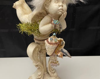 Pondering Jeweled Angel Shabby Chic Seashell Decor Bejeweled Crown Xmas Decor