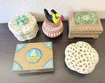 Vtg LOT 5 TRINKET BOXES Cloisone Oleg Cassini Lennox Handmade Medium Size F