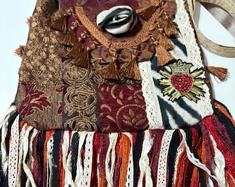 Handcrafted Sacred Heart Purse: Mexican Folk Art, Upcycled, Crossbody Bag