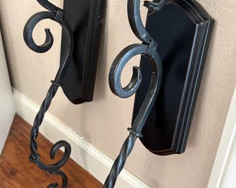 Bijpassende smeedijzeren zwarte rustieke huis muur decor hal foyer hal woonkamer kaarsenkandelaars 22" lang