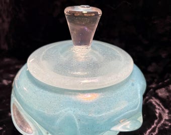 Vintage Italian Murano Melon Glass Vanity Jar – Opalescent Bullicante Powder Dish