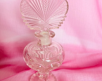 Vintage Vtg Imperial Glass EAPGS Zipper Heart  Perfume Bottle W Crystal Dauber 9 3/4”T