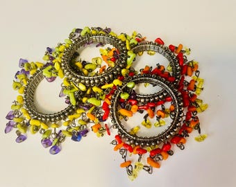 Boho Beaded Napkin Rings, Set of 4, Hippie Style
