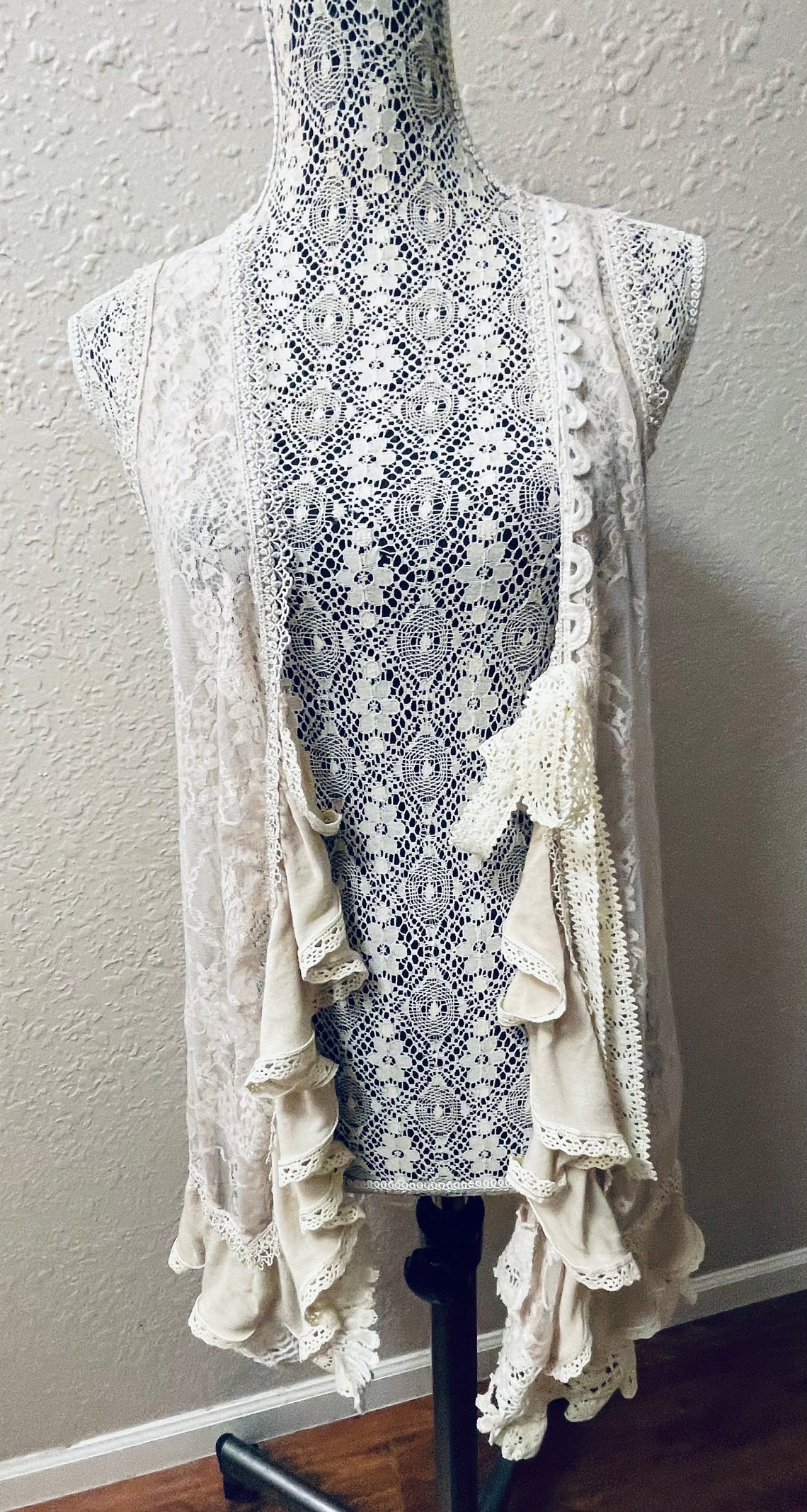 Upcycled Lace Vest Double Ruffle Vintage Doilies Handmade Unique - Etsy
