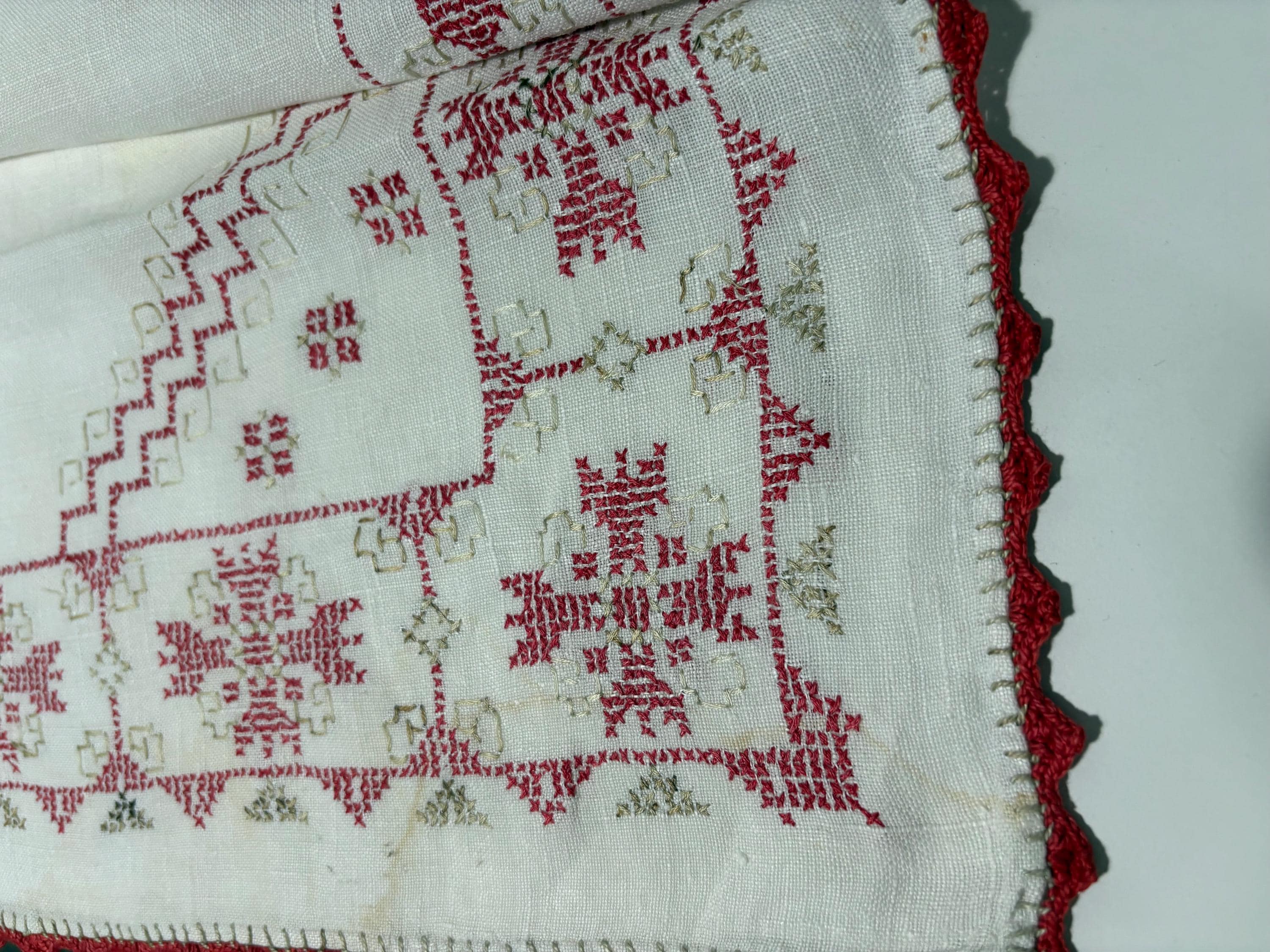 ヴィンテージ クロスステッチ テーブルクロス トッパー 31インチ x 31