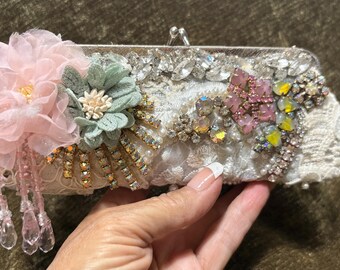 Vintage embellishmed Evening Clutch Purse Encrusted With Vintage Rhinestone Jewelry redesigned Upcycled J