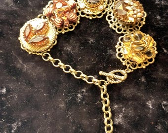 Vtg Clip Earring Chunky Upcycled Bracelet Retro 50’s-60’s Toggle Closure Handmade Giftable J