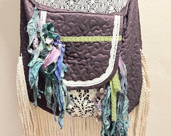Boho Fringe Crossbody Bag, Upcycled Hippie Festival Purse