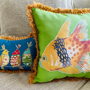 Outdoor-Kissenset mit Fisch und Vogelmotiv, tropische Farben, Sunbrella-Stoff Bild 9