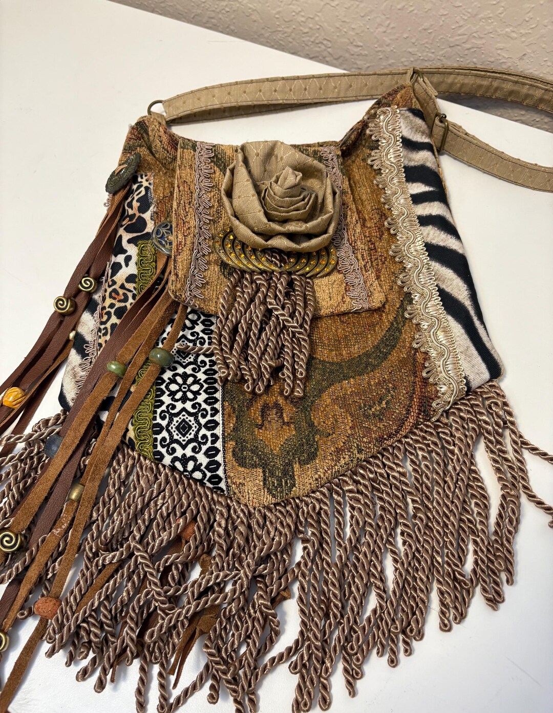 Leather Beaded Trim Bag