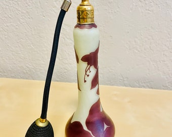 Vintage Cameo Galle Style Tall Perfume Atomizer Floral Design Reproduction Piece