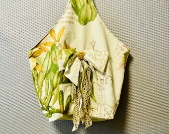 Handmade Oversized Boho Shabby Chic Shopping Tote Bag Botanical Theme Fully Lined