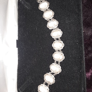 Antique Silver & Marquesite Hand Carved Cameo Bracelet