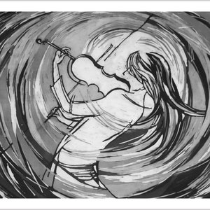 Women Playing Violin Painting. Music Painting. Violin Painting.Violin Music Art. Women in Painting. Musician Painting.Black & White Painting