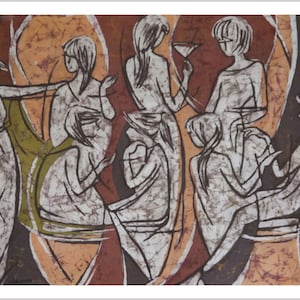 Women in Painting. People in Painting Print. Female in Art. People Gathering Art. Art Poster.Gathering Painting. Batik Print.Figurative Art.