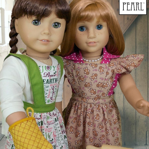 L&P 1022: Cookie Time Apron, Pinafore and Oven Mitt Pattern for 18 inch dolls such as American Girl — doll aprons / ruffles for every season