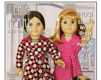 L&P 1031: Classic Wrap Dress and Peplum Top Pattern for 18 inch dolls such as American Girl — retro style in three easy-to-make lengths