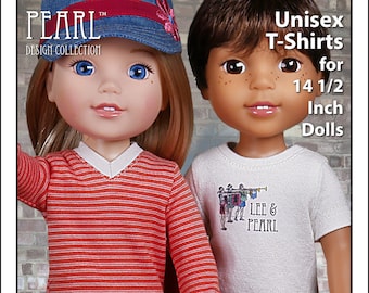 L&P 1001: Unisex T-shirts Pattern for 14 1/2 Inch Wellie Wisher and similar dolls — doll tee with V-neck, crew collar and sleeve variations