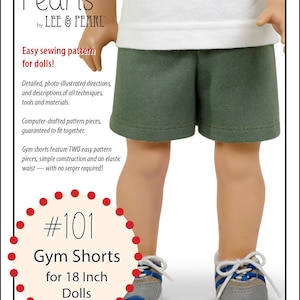 L&P 101: Gym Shorts Pattern for 18 Inch Dolls such as American Girl workout, running, dance or pajama bottoms for girl and boy dolls image 1